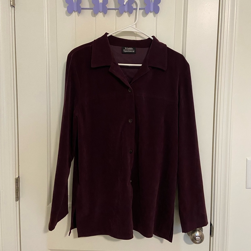 Vintage Wildlife Sportswear women’s deep purple‎ faux suede button down medium